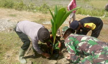 Lestarikan-Lingkungan,-Polres-Belu-Bareng-TNI-di-Tapal-Batas-RI-RDTL-Tanam-Ratusan-Kelapa-Hibrida-di-Daerah-Aliran-Sungai