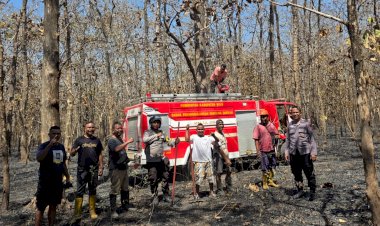Gerak-Cepat,-Aparat-Polres-Belu-Polda-NTT-bersama-Damkar-dan-UPT-KPH-Berjibaku-Padamkan-Api-di-Kawasan-Hutan-Lindung-Nenuk