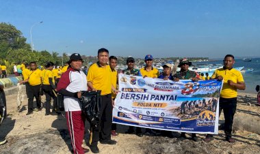 Apel-Akbar-Bersih-Pantai-Warnai-Peringatan-HUT-Bhayangkara-ke-80,-Polda-NTT-Ajak-Masyarakat-Jaga-Kelestarian-Lingkungan