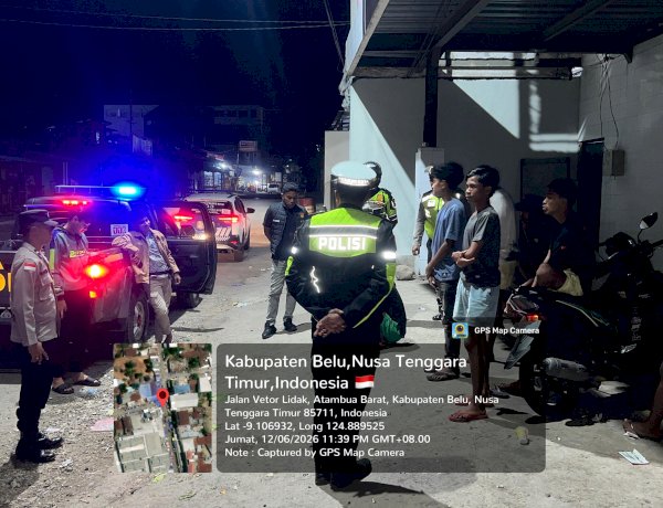 Patroli Jaga Kamtibmas , Gabungan Piket Fungsi Polres Belu Bubarkan Remaja yang Nongkrong hingga Larut Malam