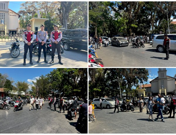 Pastikan Keamanan dan Kelancaran Lalu Lintas, Unit Turjawali Sat Samapta Polres Belu Turun Pengamanan Gereja saat Ibadah Minggu