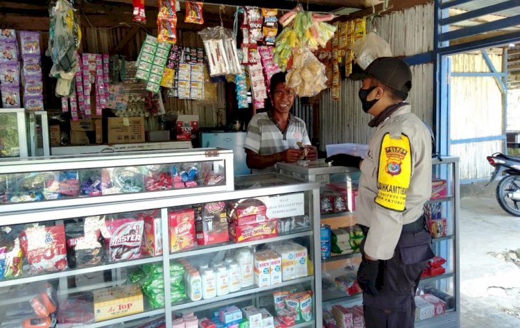 Sambang Desa, BRIPKA Fadly Awad Imbau Pemilik Kios Pakai Masker dan Sediakan Tempat Cuci Tangan  Cegah Covid-19
