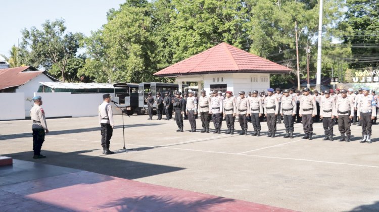 Gelar Apel Kesiapan, Satgas OMP Polres Belu dan BKO Brimob Turun Penuh Amankan Debat Publik Putaran Pertama Paslon Bupati dan Wakil Bupati tahun 2024