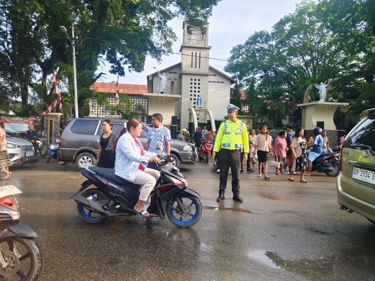 Rutin Turun ke Gereja, Langkah Polres Belu Jamin Keamanan dan Cegah Laka Lantas Saat Ibadah Minggu
