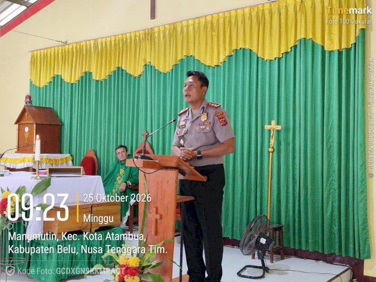 Minggu Kasih di Gereja Bakal Paroki Kuneru, Kapolres Belu Ajak Umat Katolik Jaga Kamtibmas dan Tertib Berlalu Lintas